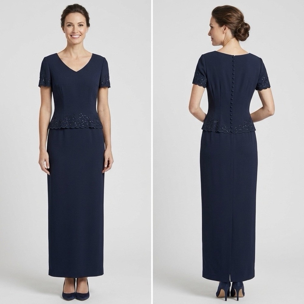 Vintage Talbots Size-4‎ Womens Maxi Dress Sheat Gown Formal Navy Blue Sequins